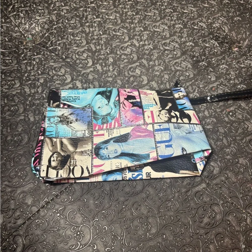 Magazine-Cover Print Wristlet Clutch - Multicolor NWOT
